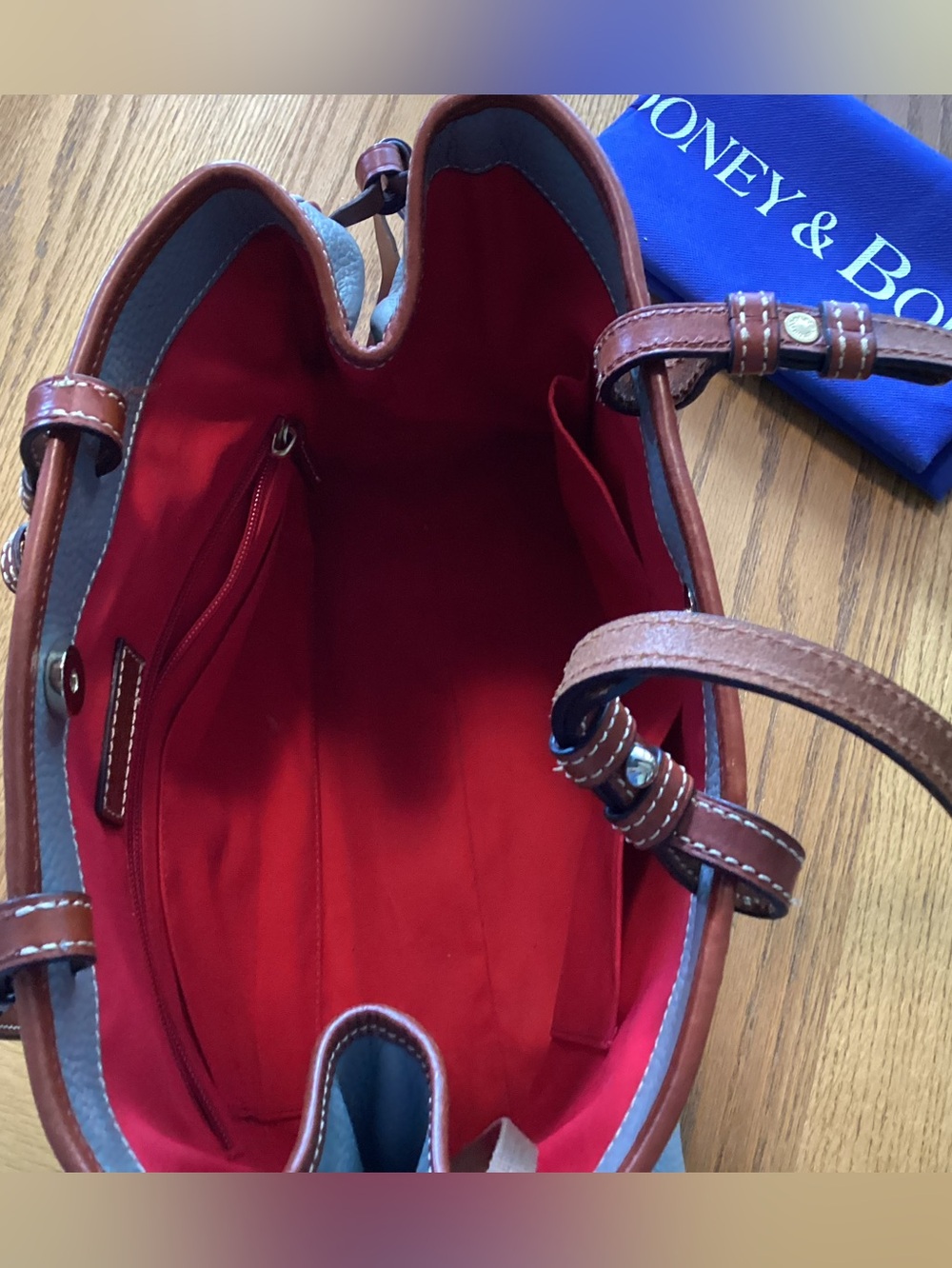 Dooney & Bourke Light green Pebble Leather Tote with Brown Trim - Picture 7 of 9
